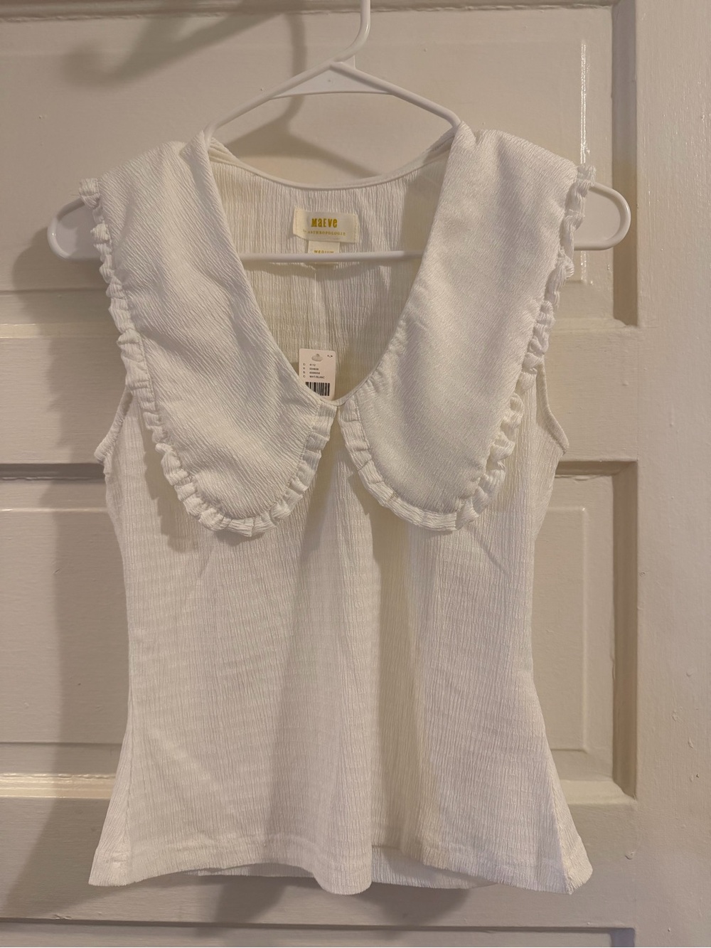 Maeve White Sleeveless Tank with Ruffled Peter Pan Collar